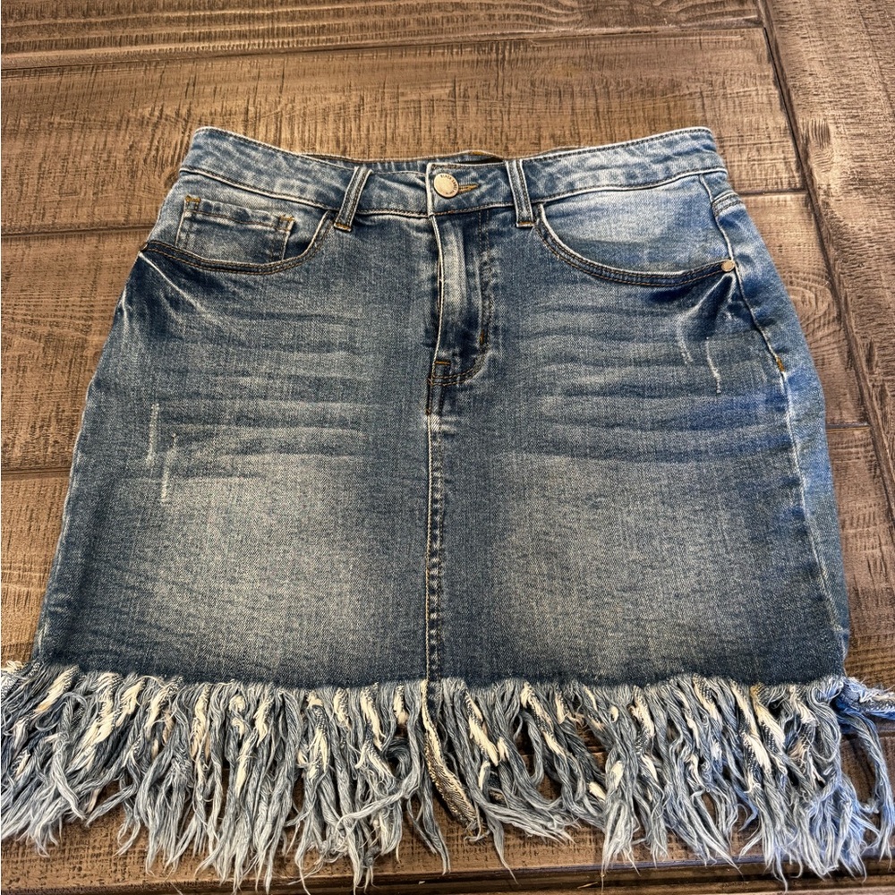 Black Label Blue Fringe Mini Skirt